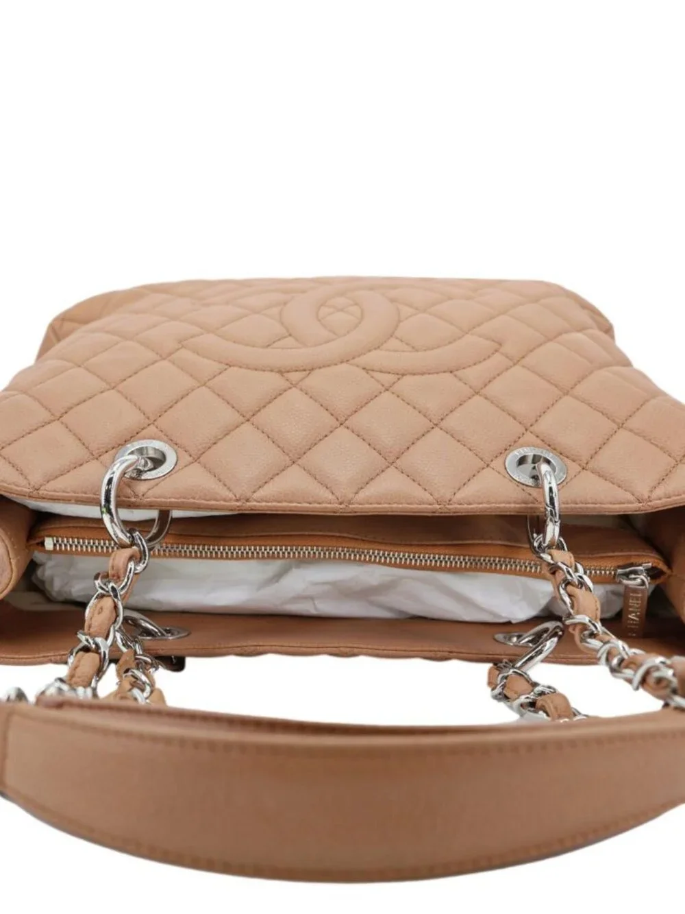 Chanel Grand Shopping Quilted Caviar Leather Tote Bag Nude